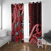 Hawaii Lahainaluna High School Window Curtain Tribal Tattoo With Hibiscus Flowers