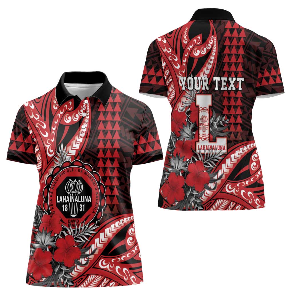 Personalized Hawaii Lahainaluna High School Women Polo Shirt Tribal Tattoo With Hibiscus Flowers