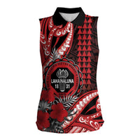 Personalized Hawaii Lahainaluna High School Women Sleeveless Polo Shirt Tribal Tattoo With Hibiscus Flowers LT05 Female Red - Polynesian Pride