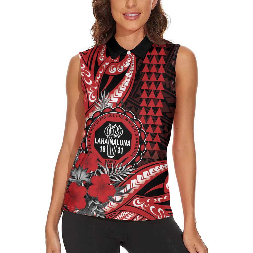 Personalized Hawaii Lahainaluna High School Women Sleeveless Polo Shirt Tribal Tattoo With Hibiscus Flowers LT05 - Polynesian Pride