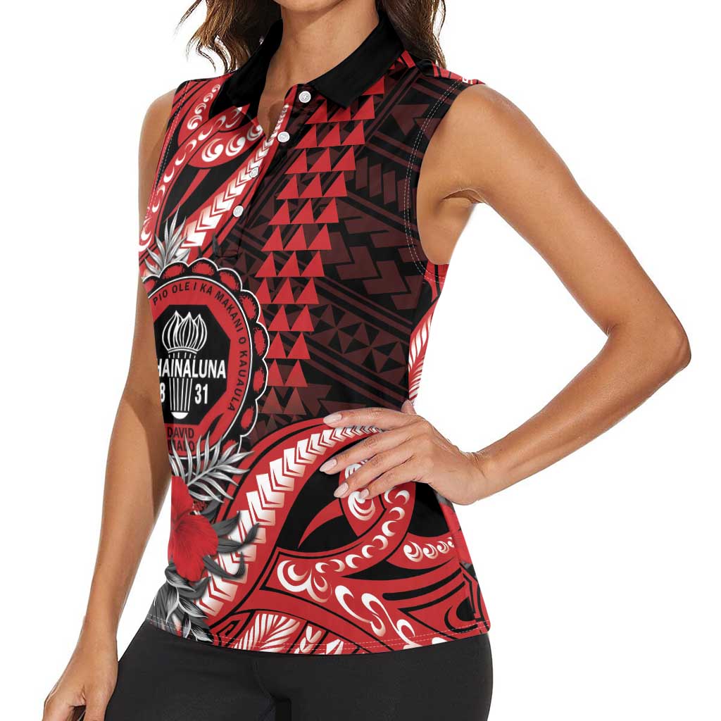 Personalized Hawaii Lahainaluna High School Women Sleeveless Polo Shirt Tribal Tattoo With Hibiscus Flowers LT05 - Polynesian Pride