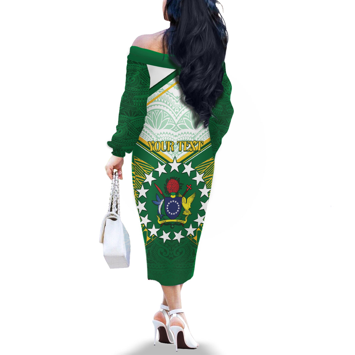 Personalised Cook Islands Ra o te Ui Ariki Family Matching Off The Shoulder Long Sleeve Dress and Hawaiian Shirt Polynesian Pattern