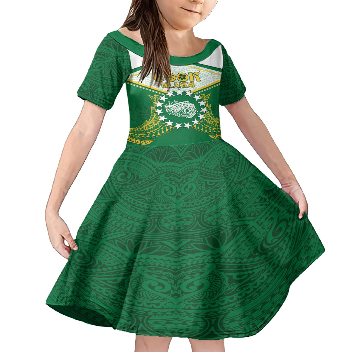 Personalised Cook Islands Ra o te Ui Ariki Kid Short Sleeve Dress Polynesian Pattern