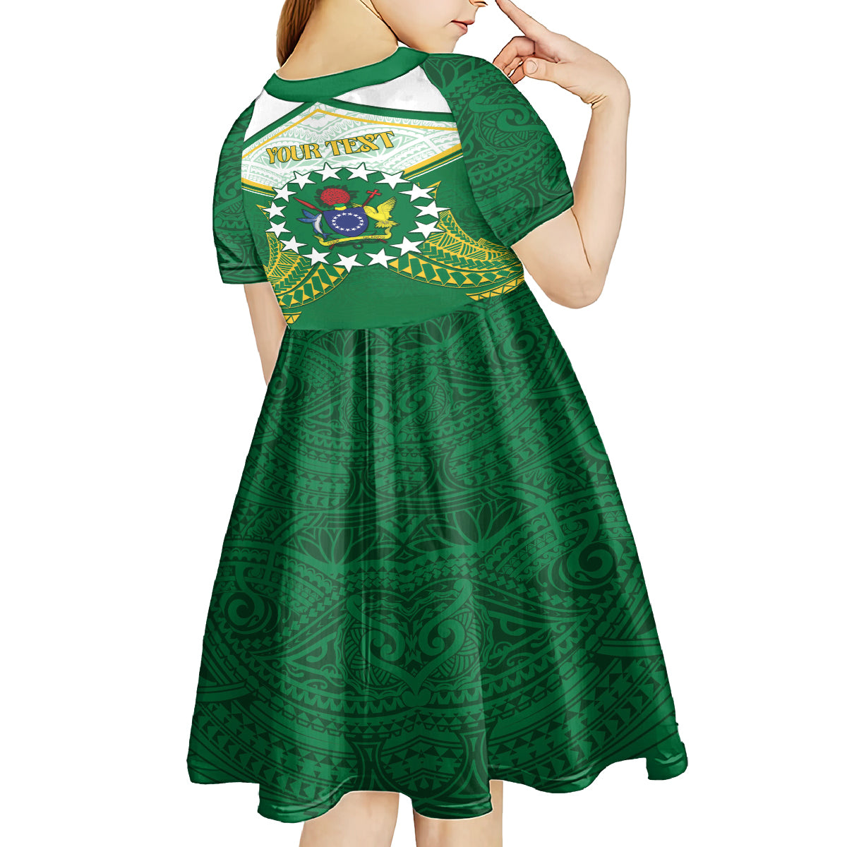 Personalised Cook Islands Ra o te Ui Ariki Kid Short Sleeve Dress Polynesian Pattern