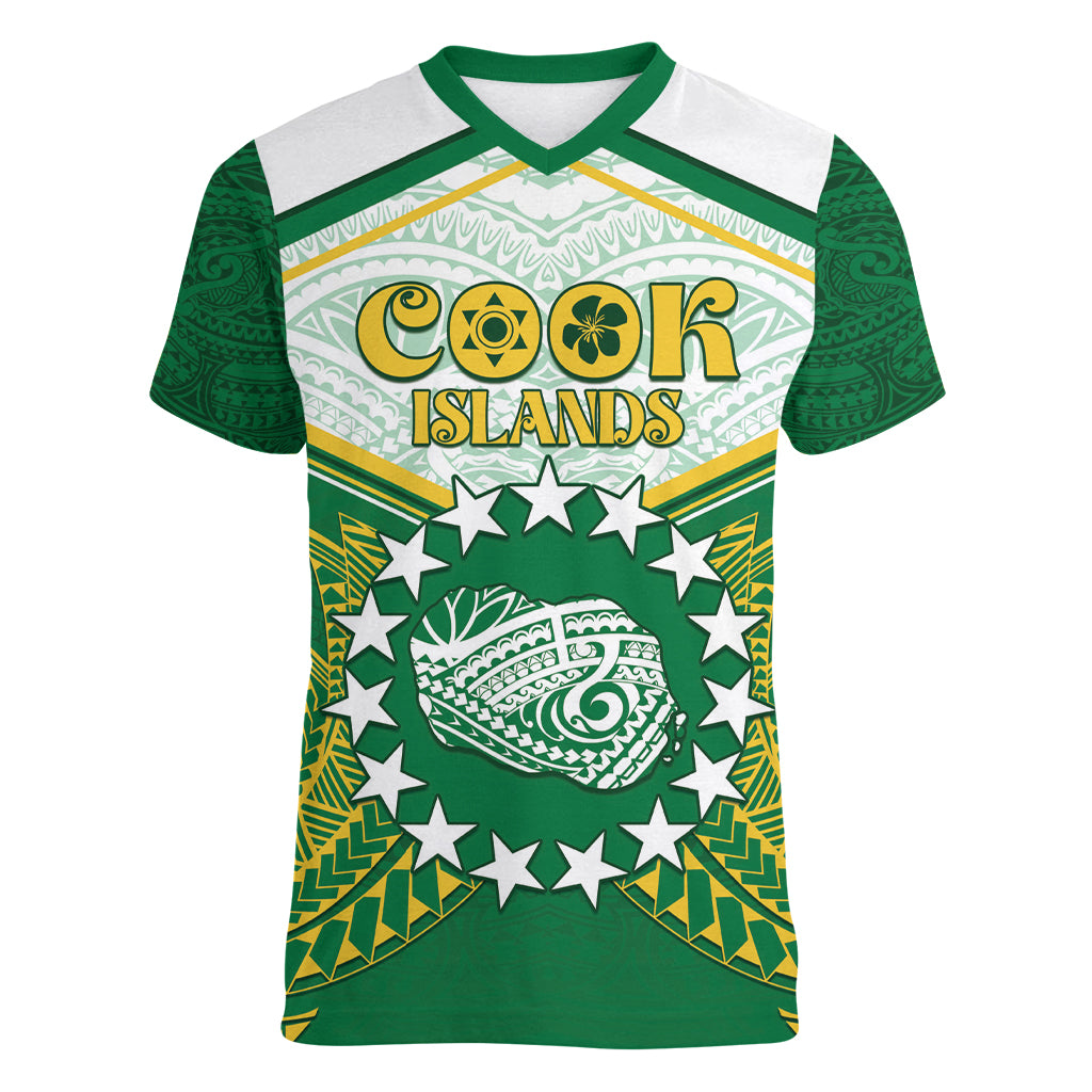 Personalised Cook Islands Ra o te Ui Ariki Women V-Neck T-Shirt Polynesian Pattern