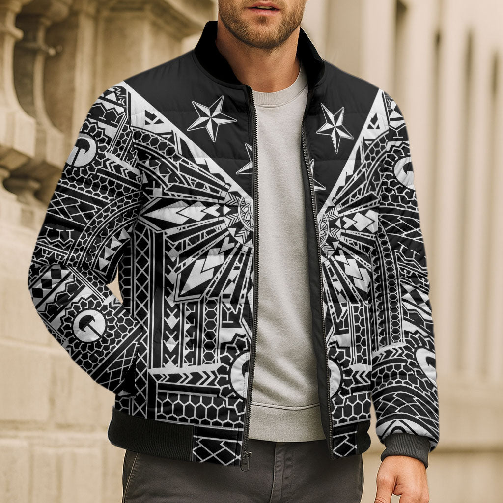 Black Philippines Sun Star Bomber Puffer Jacket Igorot Tribal Inspiration