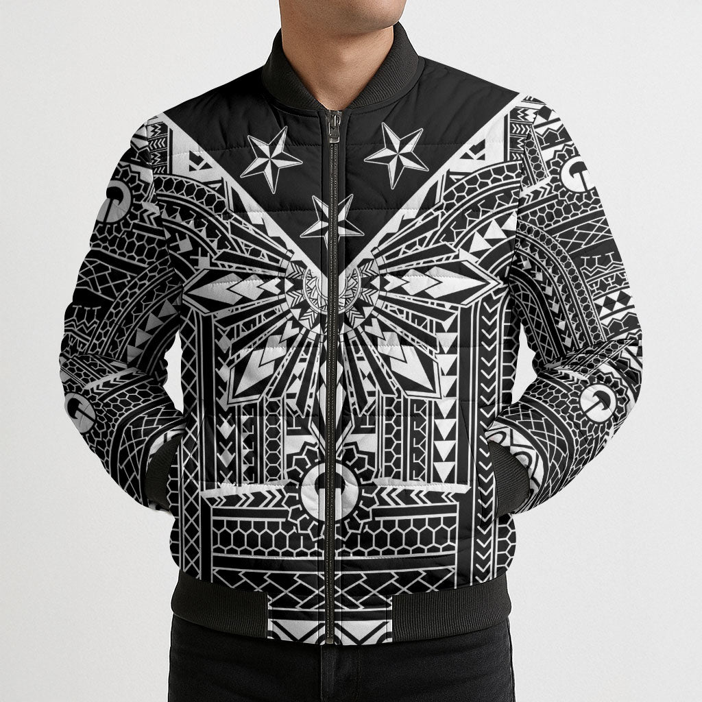 Black Philippines Sun Star Bomber Puffer Jacket Igorot Tribal Inspiration