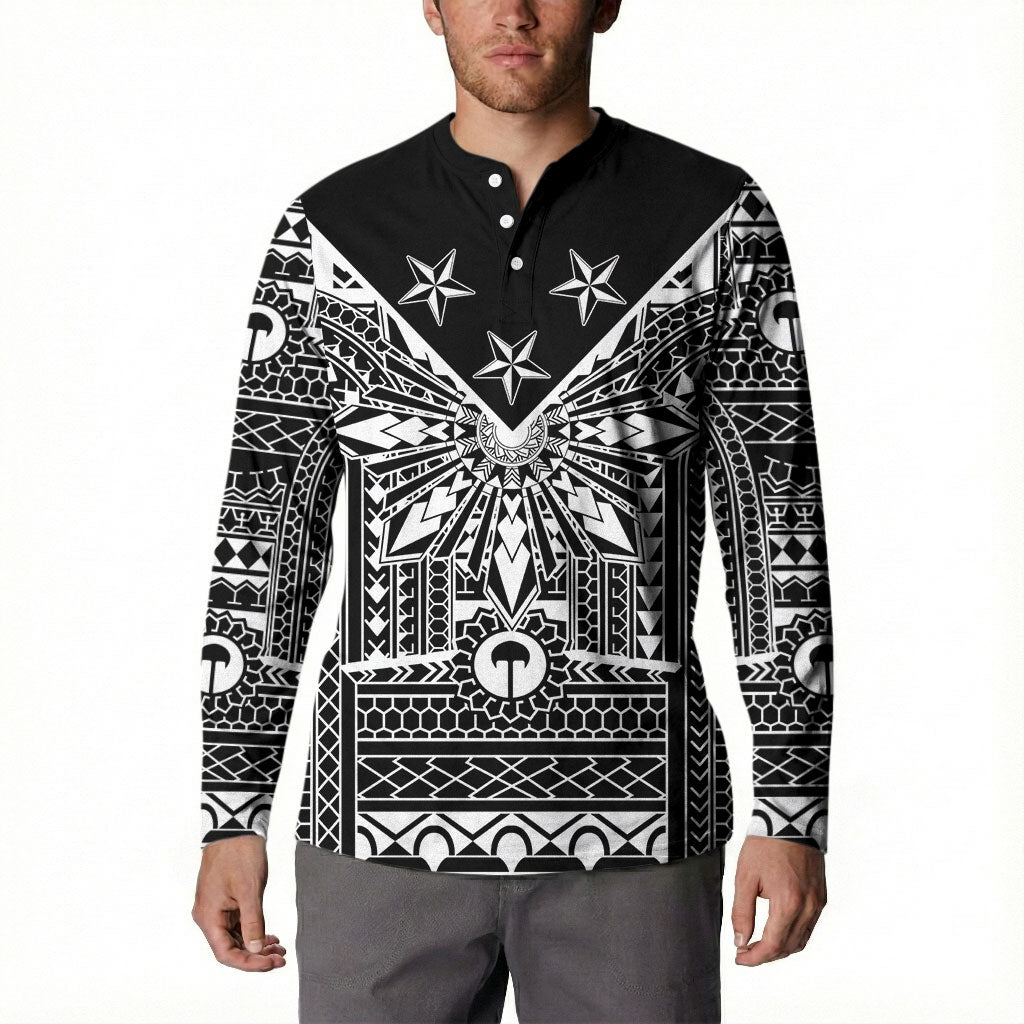 Black Philippines Sun Star Button Sweatshirt Igorot Tribal Inspiration