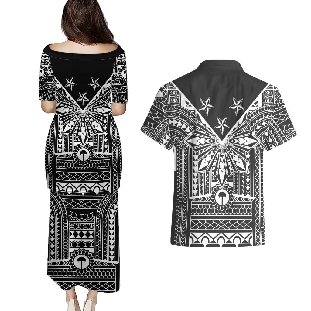 Black Philippines Sun Star Couples Matching Puletasi and Hawaiian Shirt Igorot Tribal Inspiration