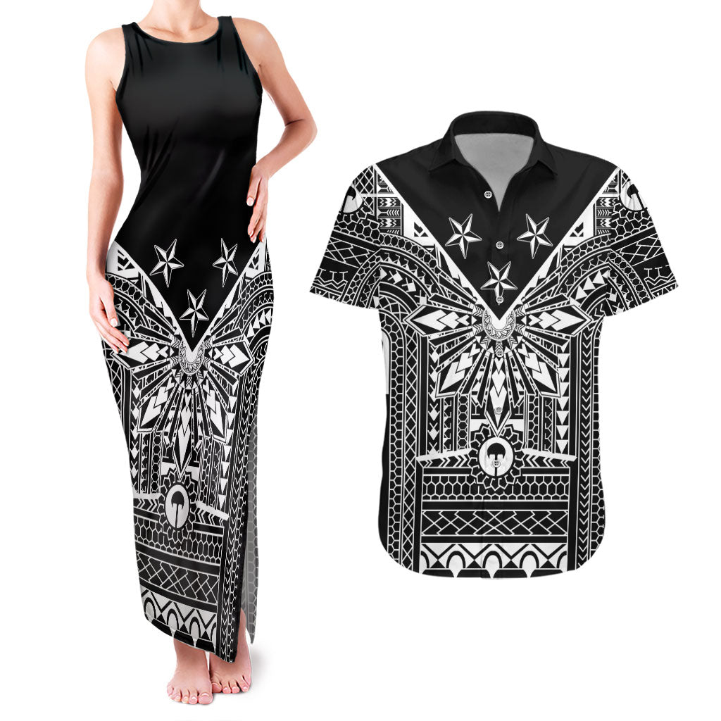 Black Philippines Sun Star Couples Matching Tank Maxi Dress and Hawaiian Shirt Igorot Tribal Inspiration