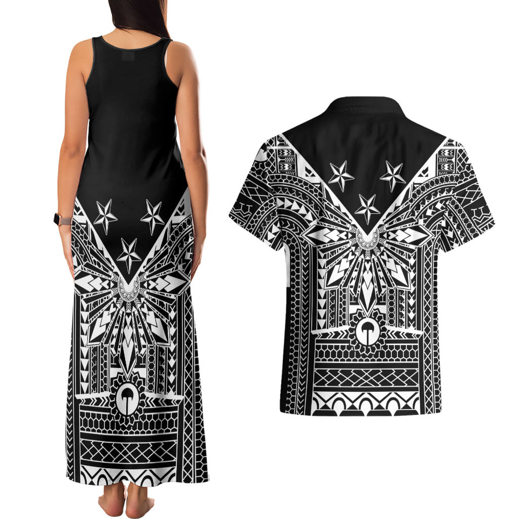 Black Philippines Sun Star Couples Matching Tank Maxi Dress and Hawaiian Shirt Igorot Tribal Inspiration