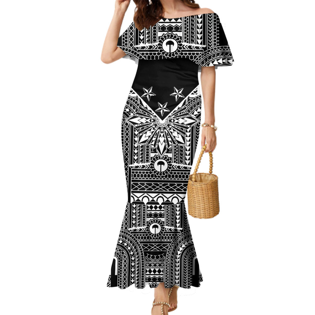 Black Philippines Sun Star Family Matching Mermaid Dress and Hawaiian Shirt Igorot Tribal Inspiration LT05 Mom's Dress Black - Polynesian Pride