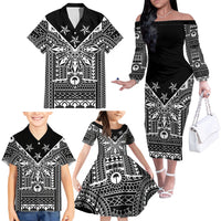 Black Philippines Sun Star Family Matching Off The Shoulder Long Sleeve Dress and Hawaiian Shirt Igorot Tribal Inspiration LT05 - Polynesian Pride