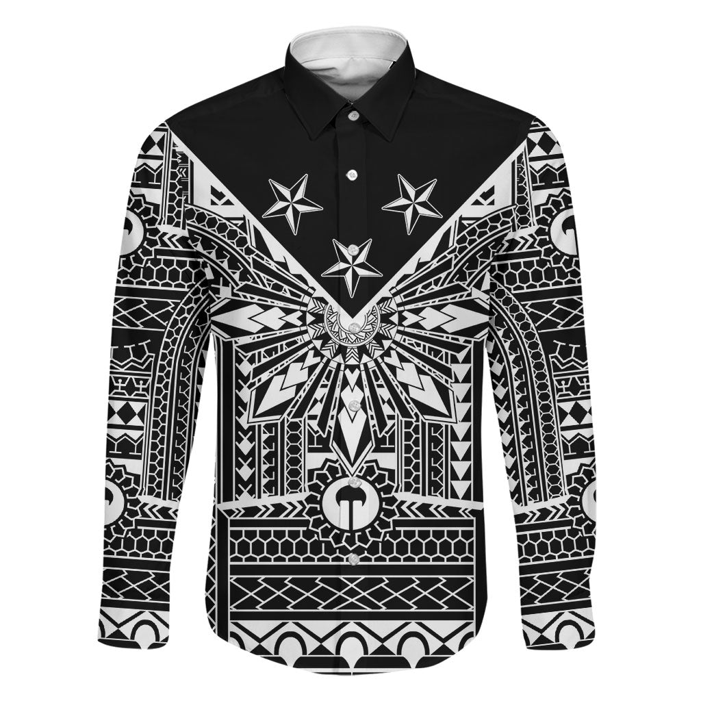 Black Philippines Sun Star Family Matching Puletasi and Hawaiian Shirt Igorot Tribal Inspiration LT05 Dad's Shirt - Long Sleeve Black - Polynesian Pride
