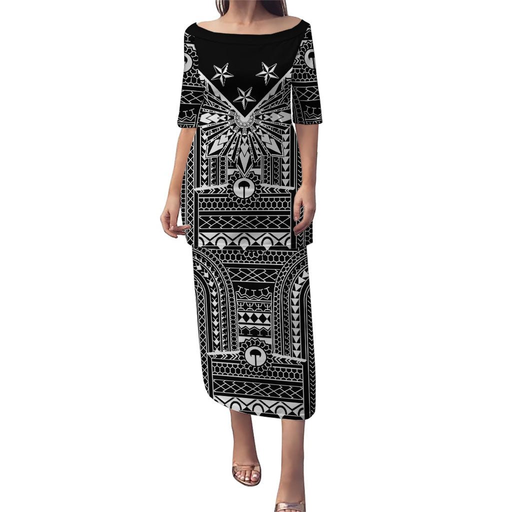 Black Philippines Sun Star Family Matching Puletasi and Hawaiian Shirt Igorot Tribal Inspiration LT05 Mom's Dress Black - Polynesian Pride
