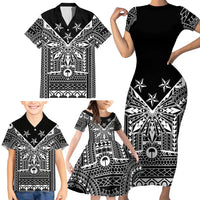 Black Philippines Sun Star Family Matching Short Sleeve Bodycon Dress and Hawaiian Shirt Igorot Tribal Inspiration LT05 - Polynesian Pride