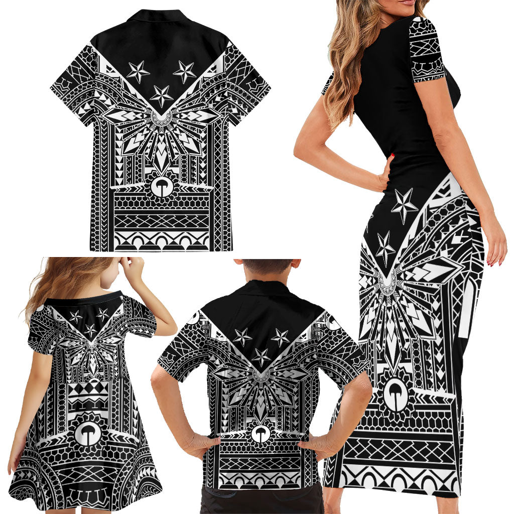 Black Philippines Sun Star Family Matching Short Sleeve Bodycon Dress and Hawaiian Shirt Igorot Tribal Inspiration LT05 - Polynesian Pride