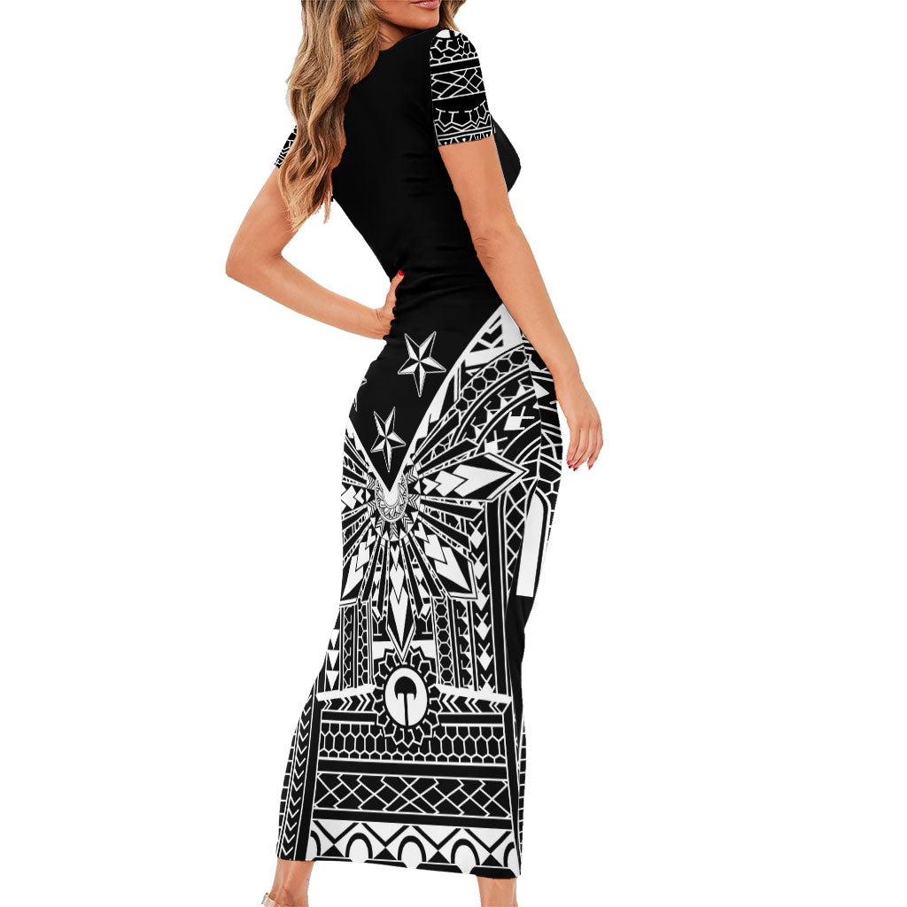 Black Philippines Sun Star Family Matching Short Sleeve Bodycon Dress and Hawaiian Shirt Igorot Tribal Inspiration LT05 - Polynesian Pride