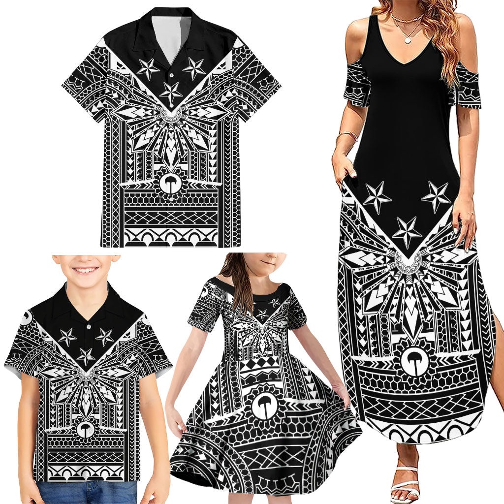 Black Philippines Sun Star Family Matching Summer Maxi Dress and Hawaiian Shirt Igorot Tribal Inspiration LT05 - Polynesian Pride