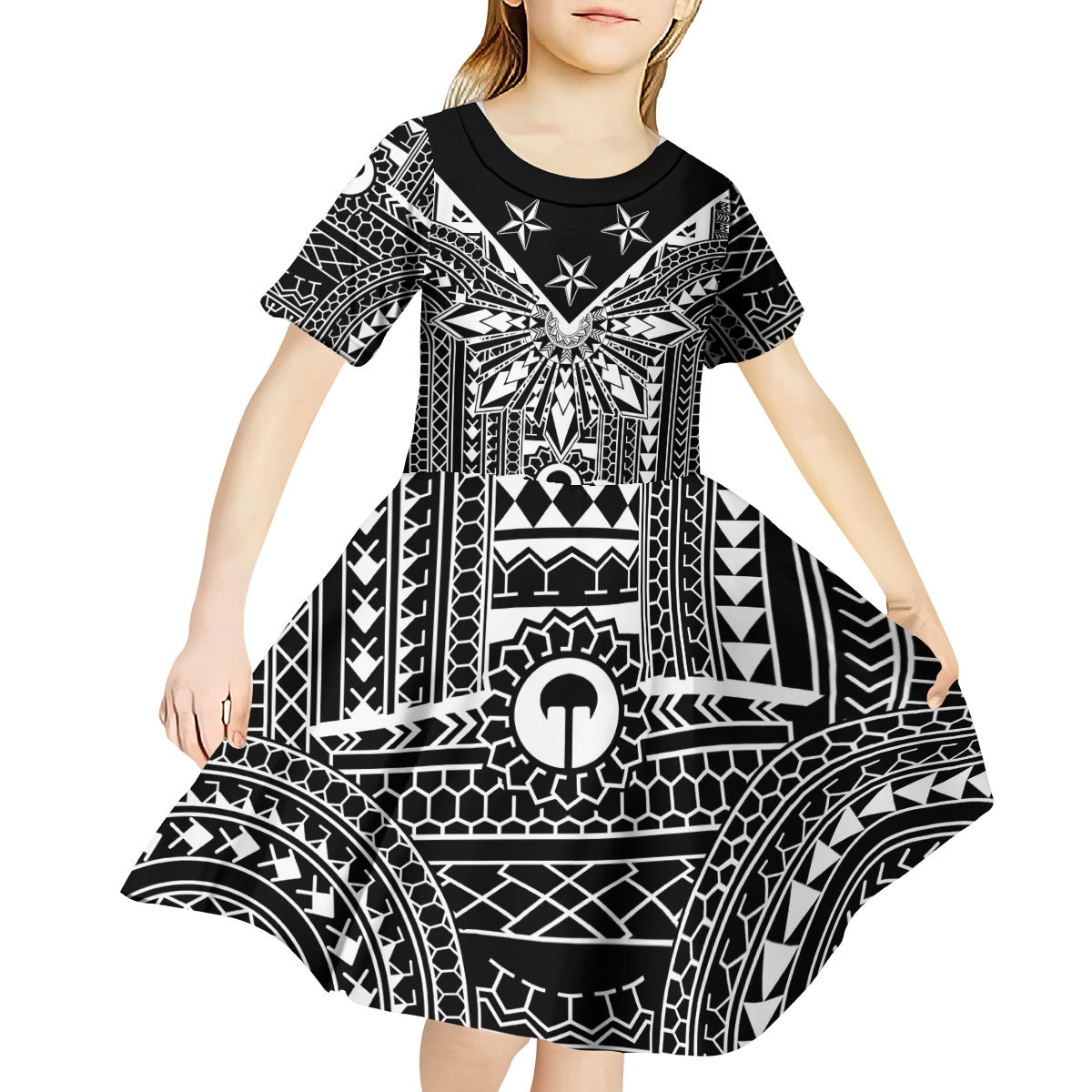 Black Philippines Sun Star Kid Short Sleeve Dress Igorot Tribal Inspiration