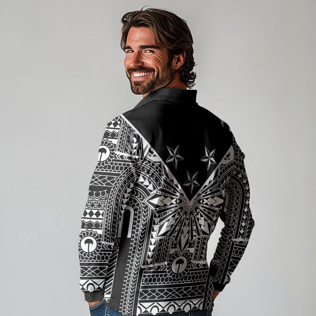 Black Philippines Sun Star Long Sleeve Polo Shirt Igorot Tribal Inspiration