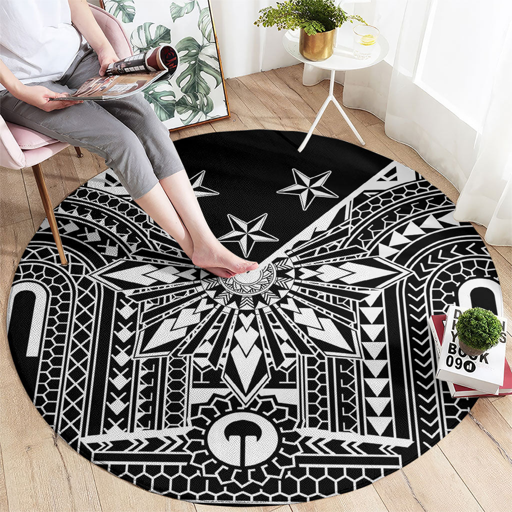 Black Philippines Sun Star Round Carpet Igorot Tribal Inspiration