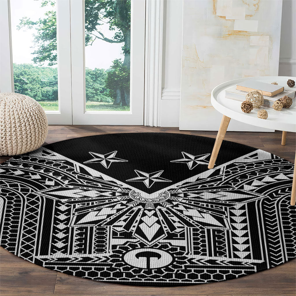 Black Philippines Sun Star Round Carpet Igorot Tribal Inspiration