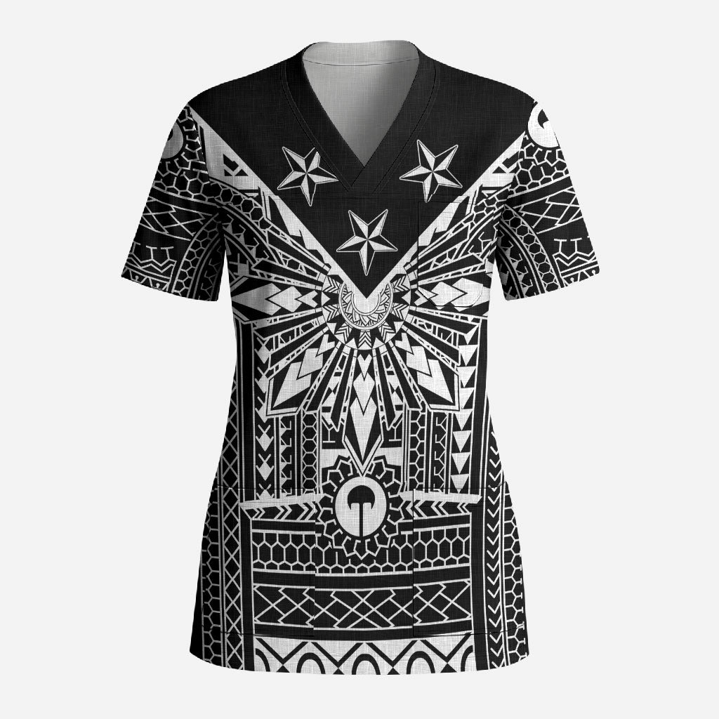 Black Philippines Sun Star Scrub Top Igorot Tribal Inspiration