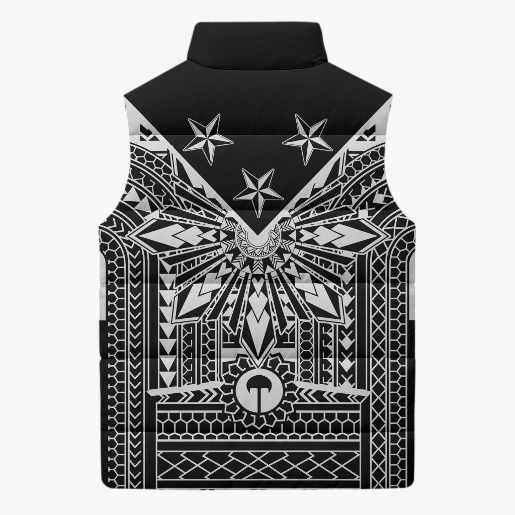 Black Philippines Sun Star Sleeveless Puffer Jacket Igorot Tribal Inspiration