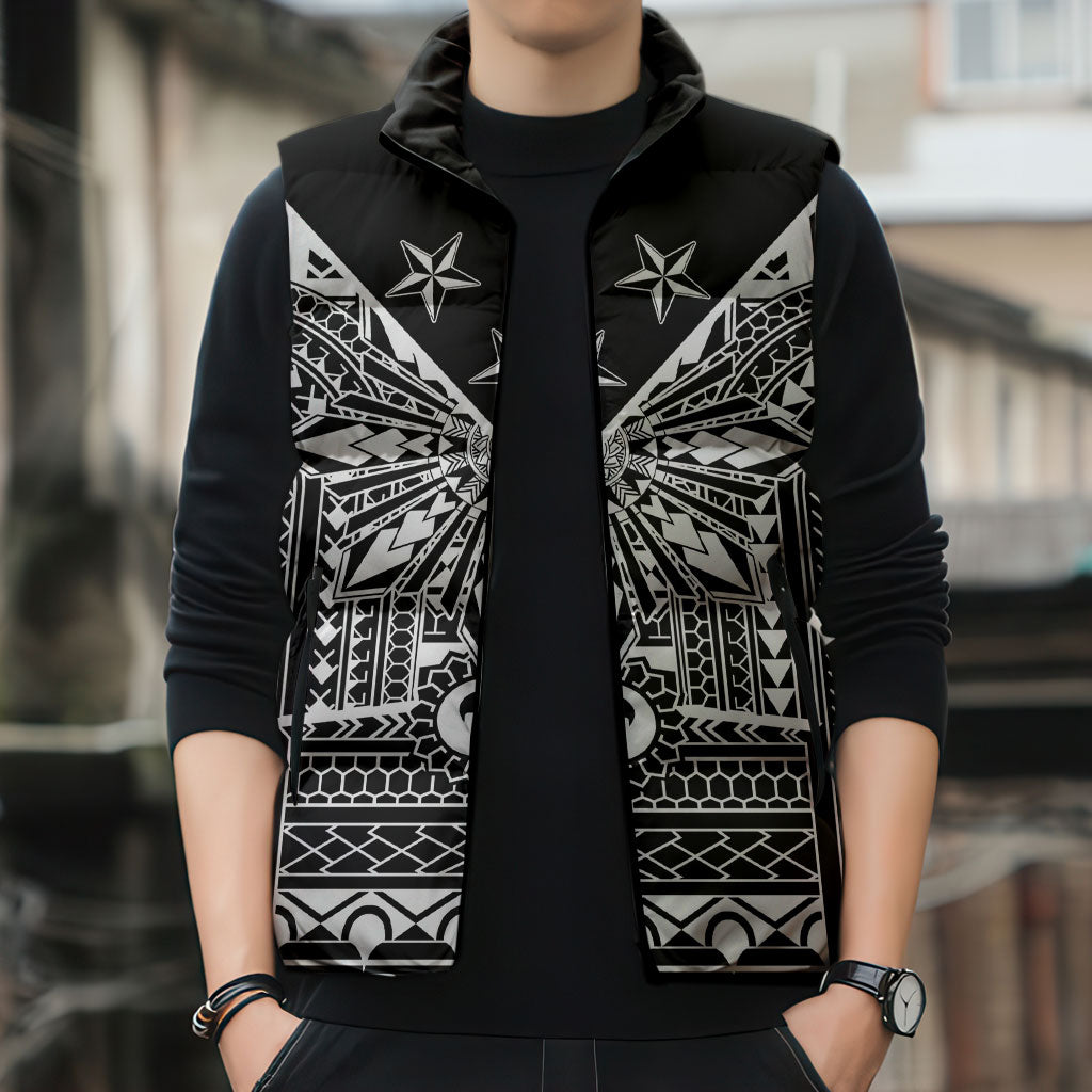 Black Philippines Sun Star Sleeveless Puffer Jacket Igorot Tribal Inspiration