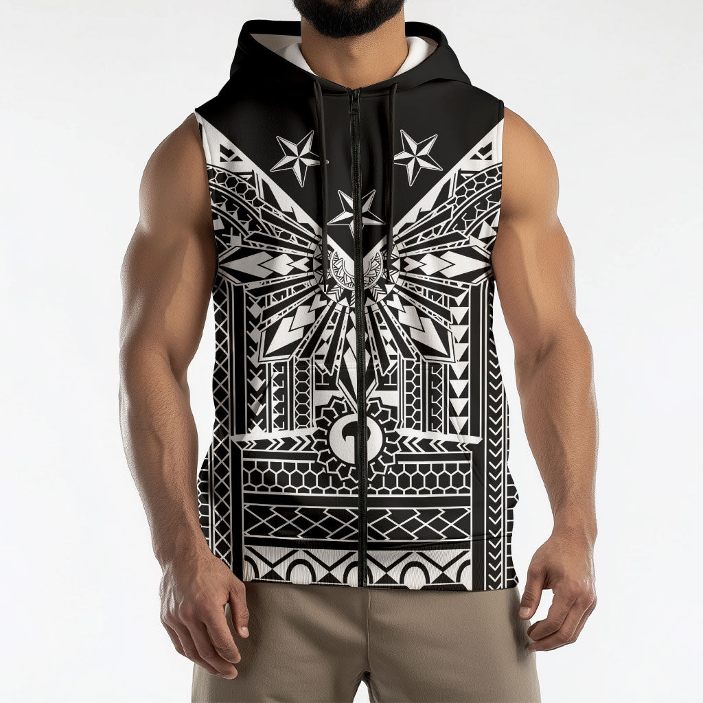 Black Philippines Sun Star Sleeveless Zip Hoodie Igorot Tribal Inspiration LT05 - Polynesian Pride