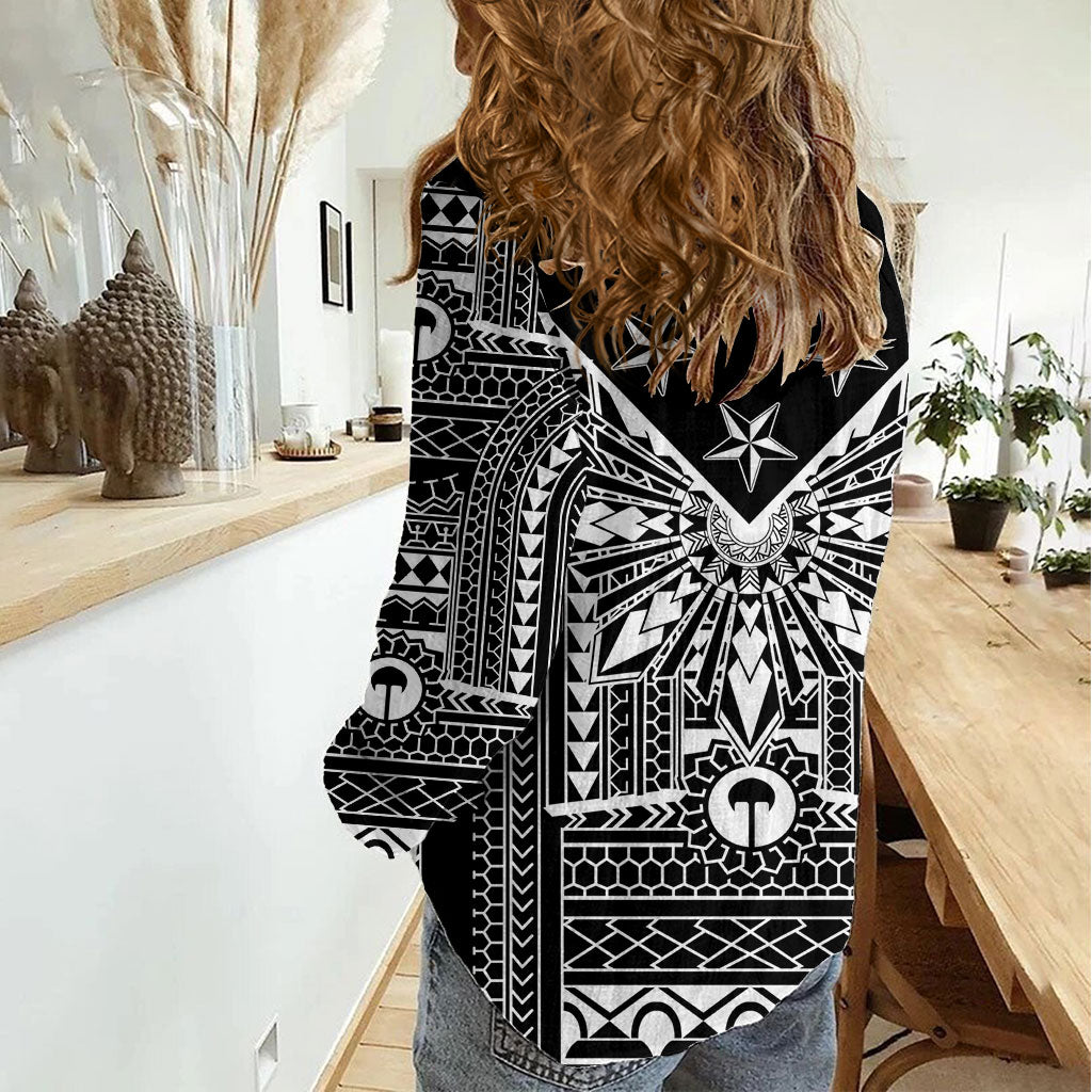 Black Philippines Sun Star Women Casual Shirt Igorot Tribal Inspiration