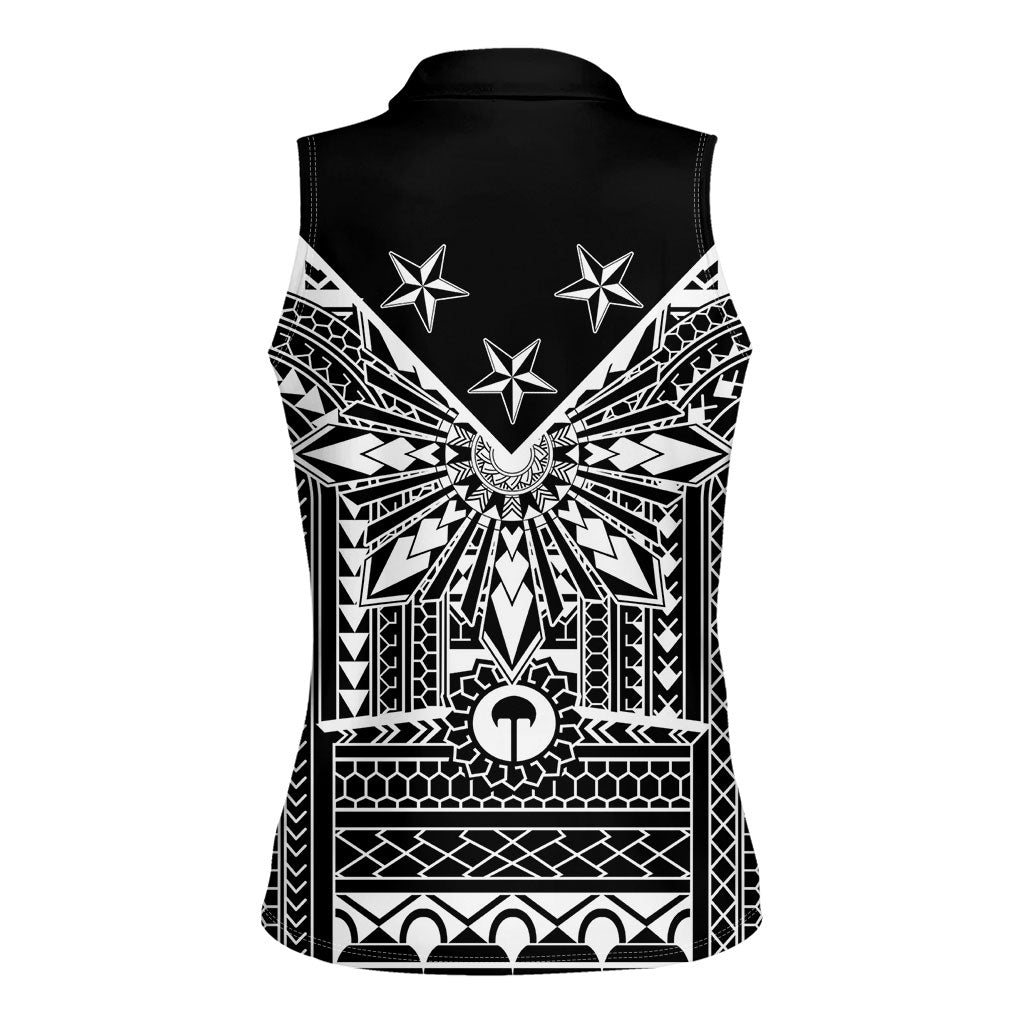 Black Philippines Sun Star Women Sleeveless Polo Shirt Igorot Tribal Inspiration