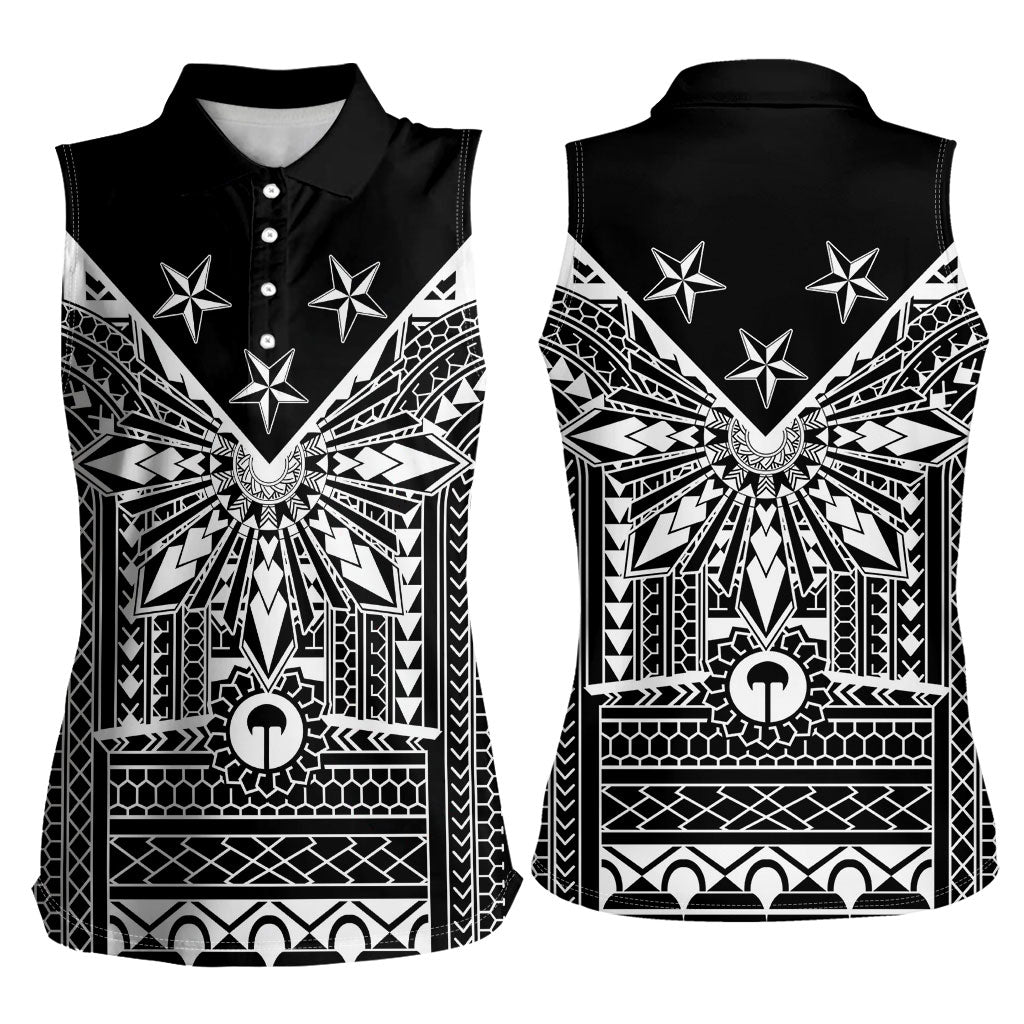 Black Philippines Sun Star Women Sleeveless Polo Shirt Igorot Tribal Inspiration