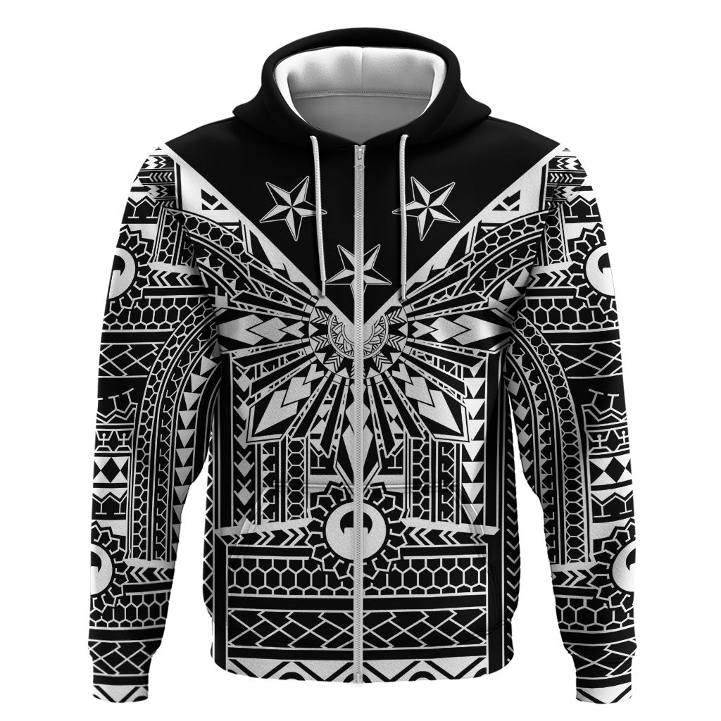 Black Philippines Sun Star Zip Hoodie Igorot Tribal Inspiration