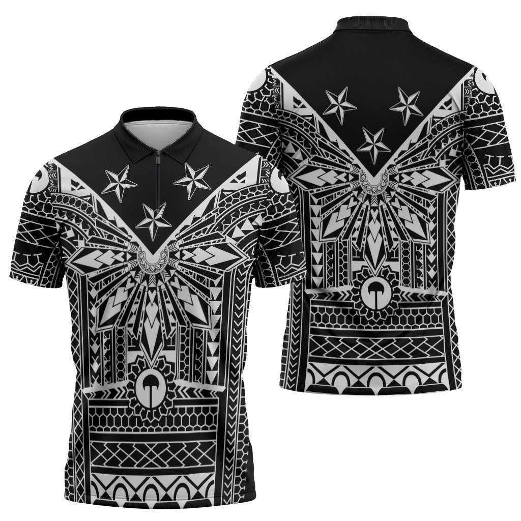 Black Philippines Sun Star Zipper Polo Shirt Igorot Tribal Inspiration