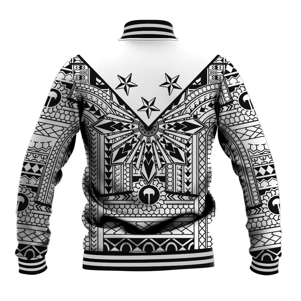 White Philippines Sun Star Baseball Jacket Igorot Tribal Inspiration