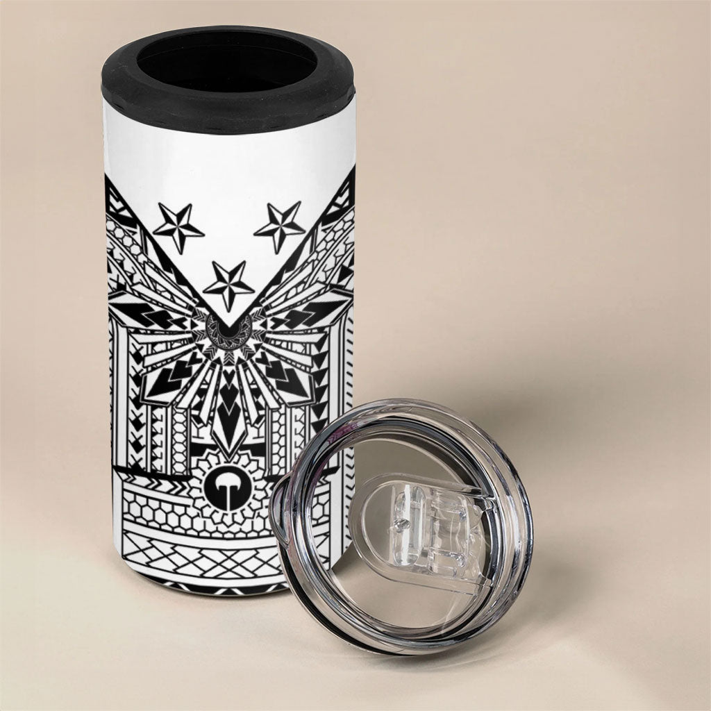 White Philippines Sun Star 4 in 1 Can Cooler Tumbler Igorot Tribal Inspiration