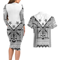 White Philippines Sun Star Couples Matching Long Sleeve Bodycon Dress and Hawaiian Shirt Igorot Tribal Inspiration