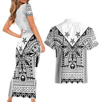White Philippines Sun Star Couples Matching Short Sleeve Bodycon Dress and Hawaiian Shirt Igorot Tribal Inspiration