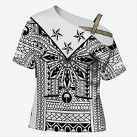 White Philippines Sun Star Cross Shoulder Shirt Igorot Tribal Inspiration