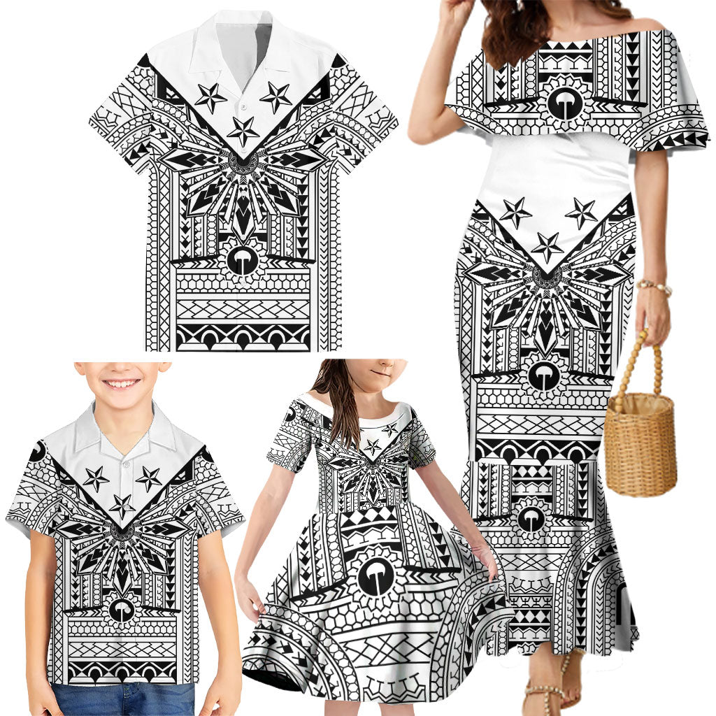 White Philippines Sun Star Family Matching Mermaid Dress and Hawaiian Shirt Igorot Tribal Inspiration LT05 - Polynesian Pride
