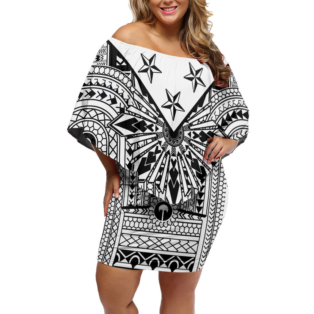 White Philippines Sun Star Family Matching Off Shoulder Short Dress and Hawaiian Shirt Igorot Tribal Inspiration LT05 Mom's Dress White - Polynesian Pride