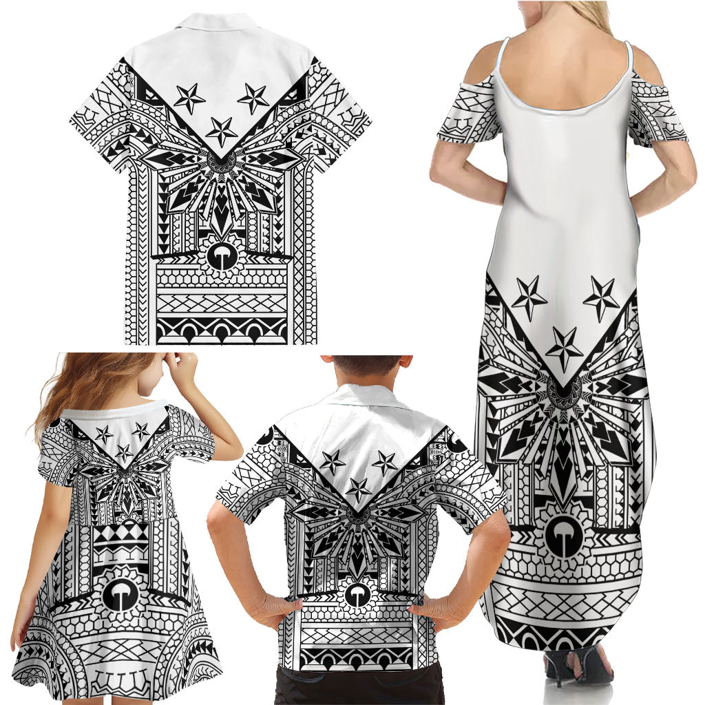 White Philippines Sun Star Family Matching Summer Maxi Dress and Hawaiian Shirt Igorot Tribal Inspiration LT05 - Polynesian Pride
