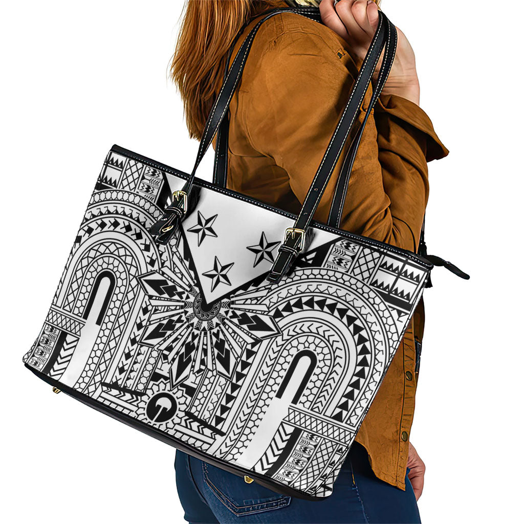 White Philippines Sun Star Leather Tote Bag Igorot Tribal Inspiration