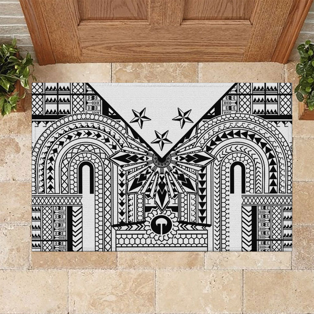 White Philippines Sun Star Rubber Doormat Igorot Tribal Inspiration
