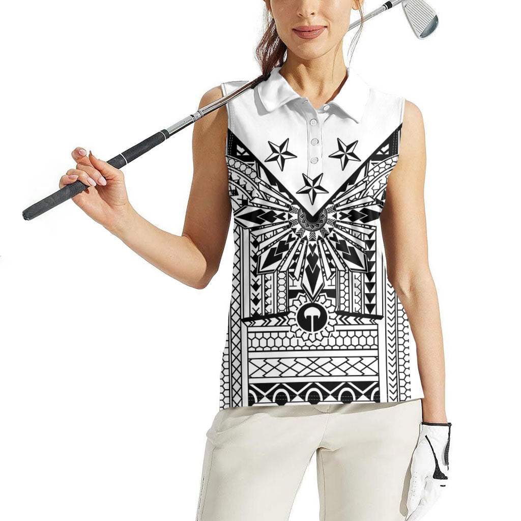 White Philippines Sun Star Women Sleeveless Polo Shirt Igorot Tribal Inspiration