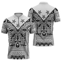 White Philippines Sun Star Zipper Polo Shirt Igorot Tribal Inspiration