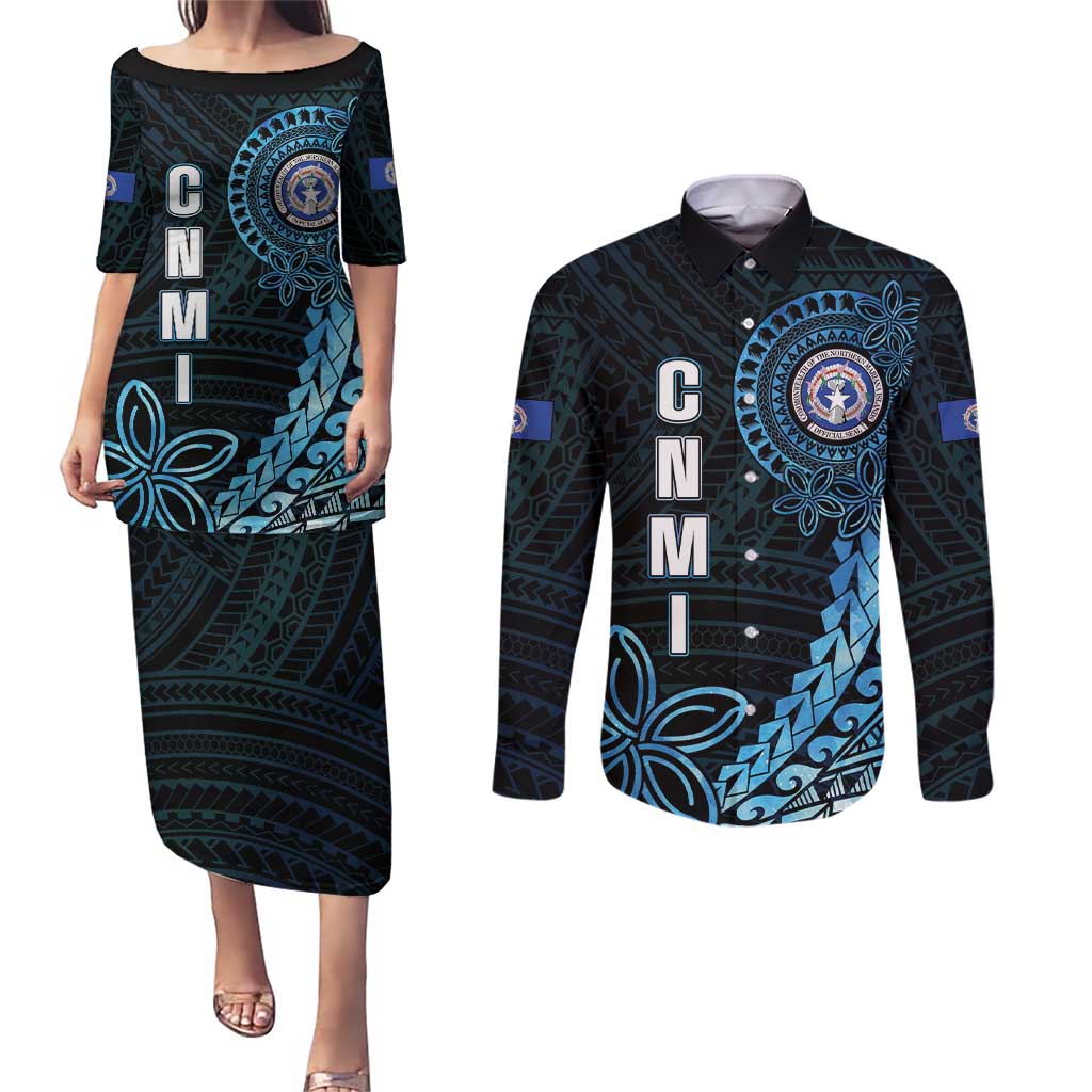 Personalized Northern Mariana Islands 78th Liberation Day Couples Matching Puletasi and Long Sleeve Button Shirt LT05 Blue - Polynesian Pride