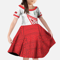 Custom Tonga Rugby 2024 Pacific Family Matching Long Sleeve Bodycon Dress and Hawaiian Shirt Go Ikale Tahi LT05 Daughter's Dress White - Polynesian Pride